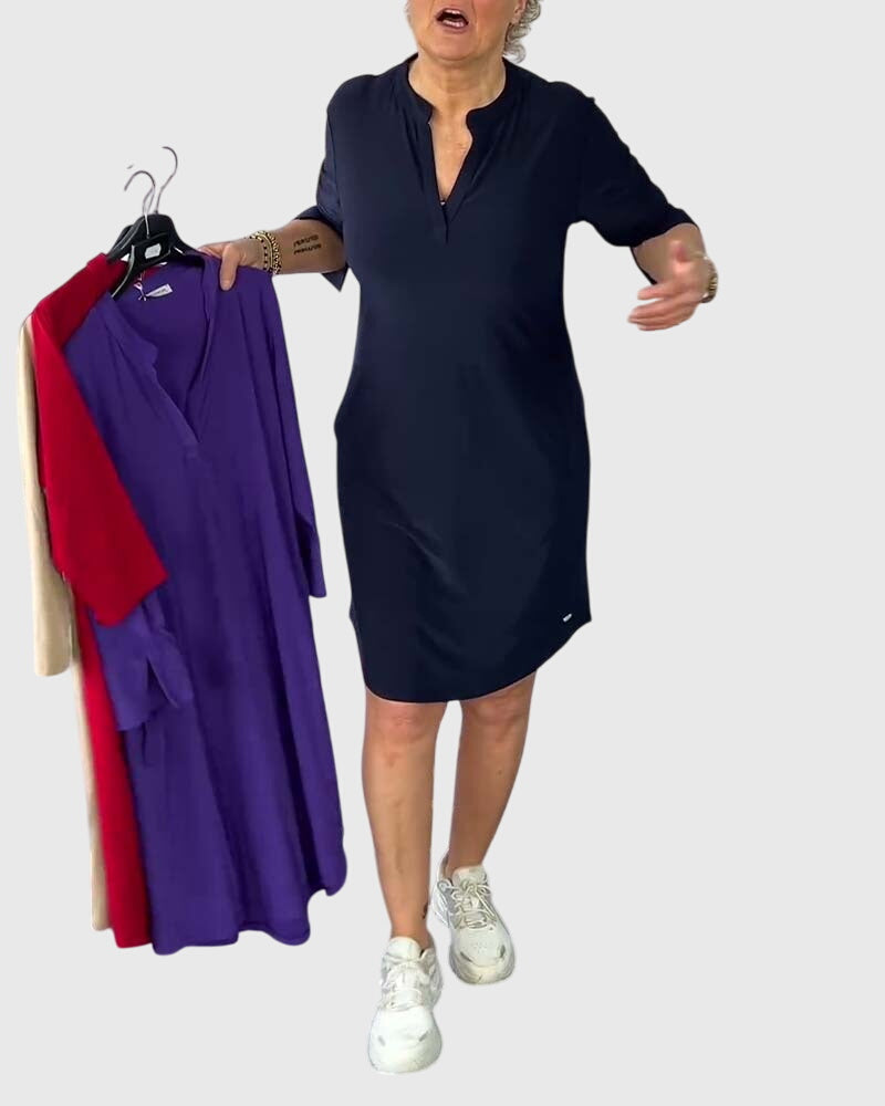 Katherine | Jednokolorowa Sukienka z Dekoltem w Serek